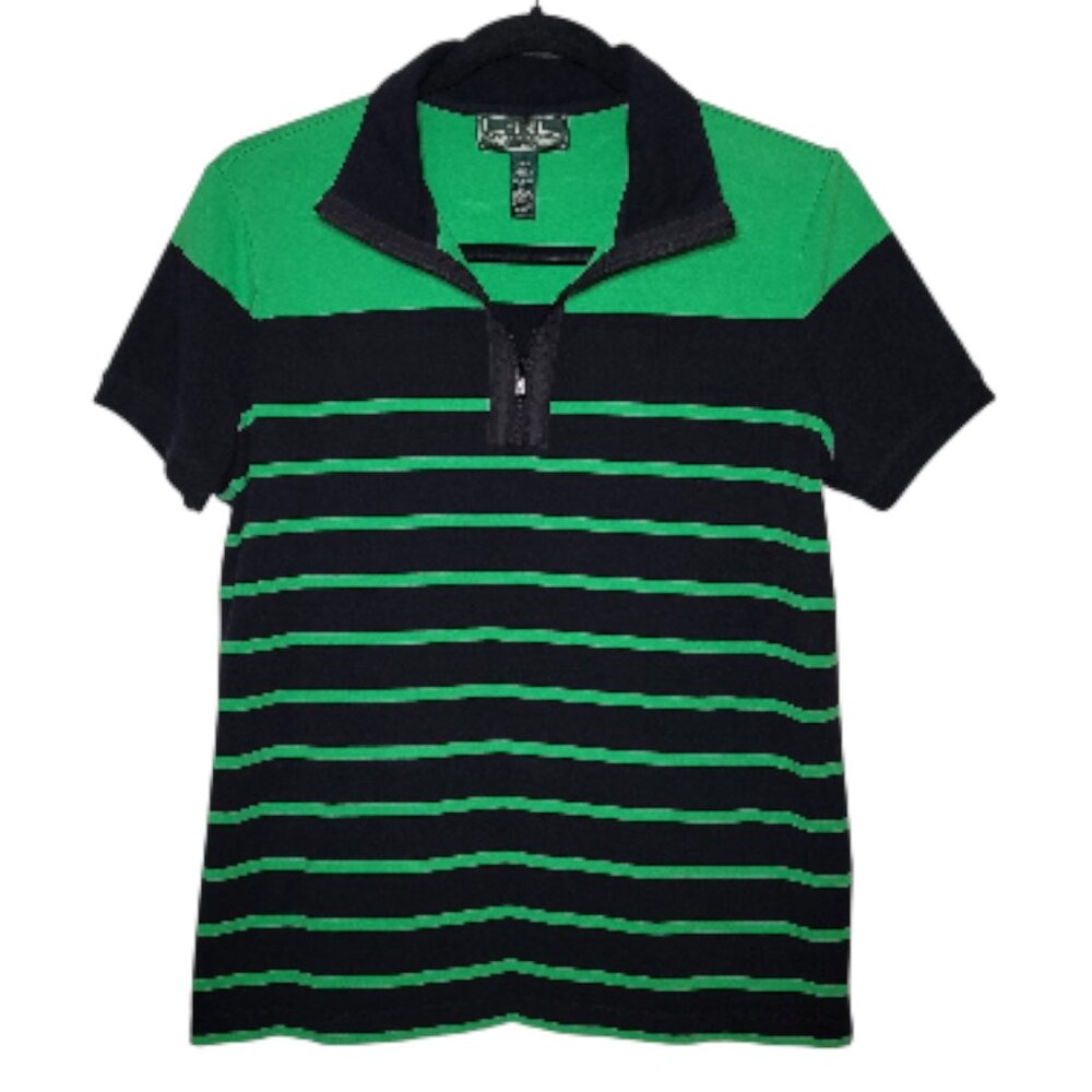 Lauren Ralph Lauren Active Green Black Striped Quarter Zip Polo Shirt Large Golf